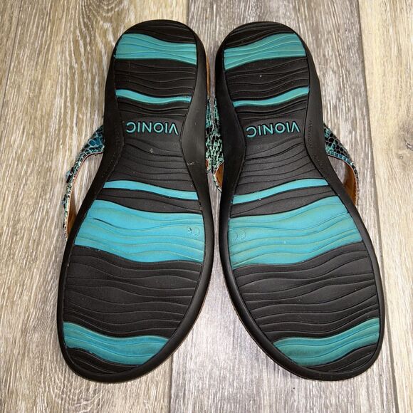 Vionic 340 Floriana Toe Post Sandal Teal Green Beaded Snake Slide Womens Size 9 - Picture 11 of 11